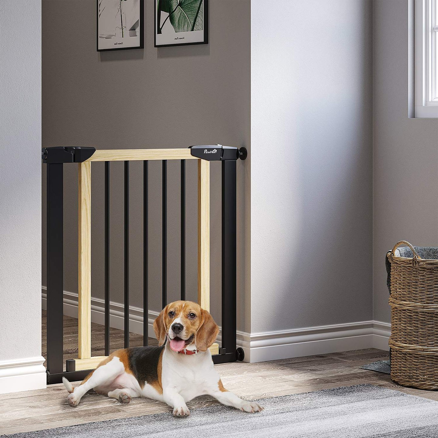 Dog gate with automatic closing door, 75-82 cm, no drill