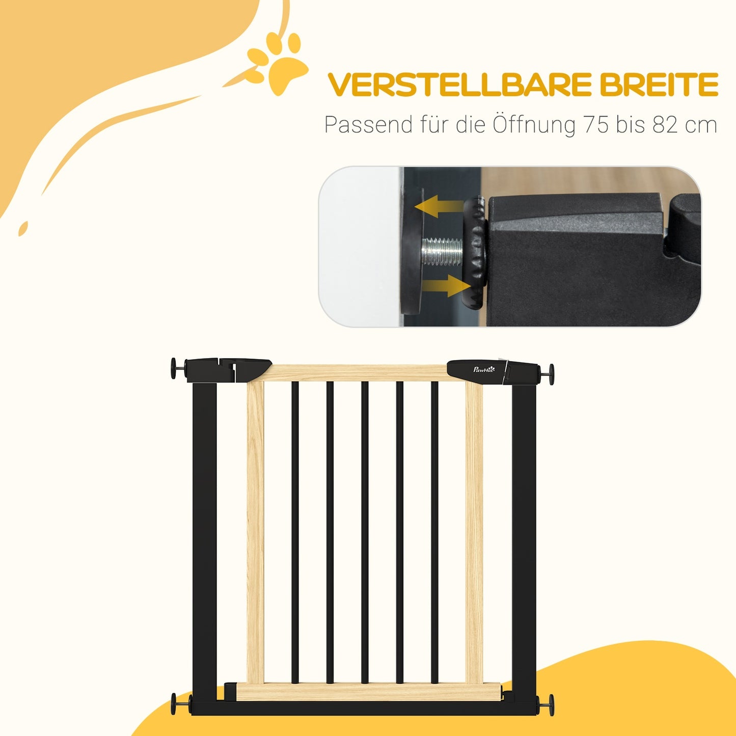 Dog gate with automatic closing door, 75-82 cm, no drill