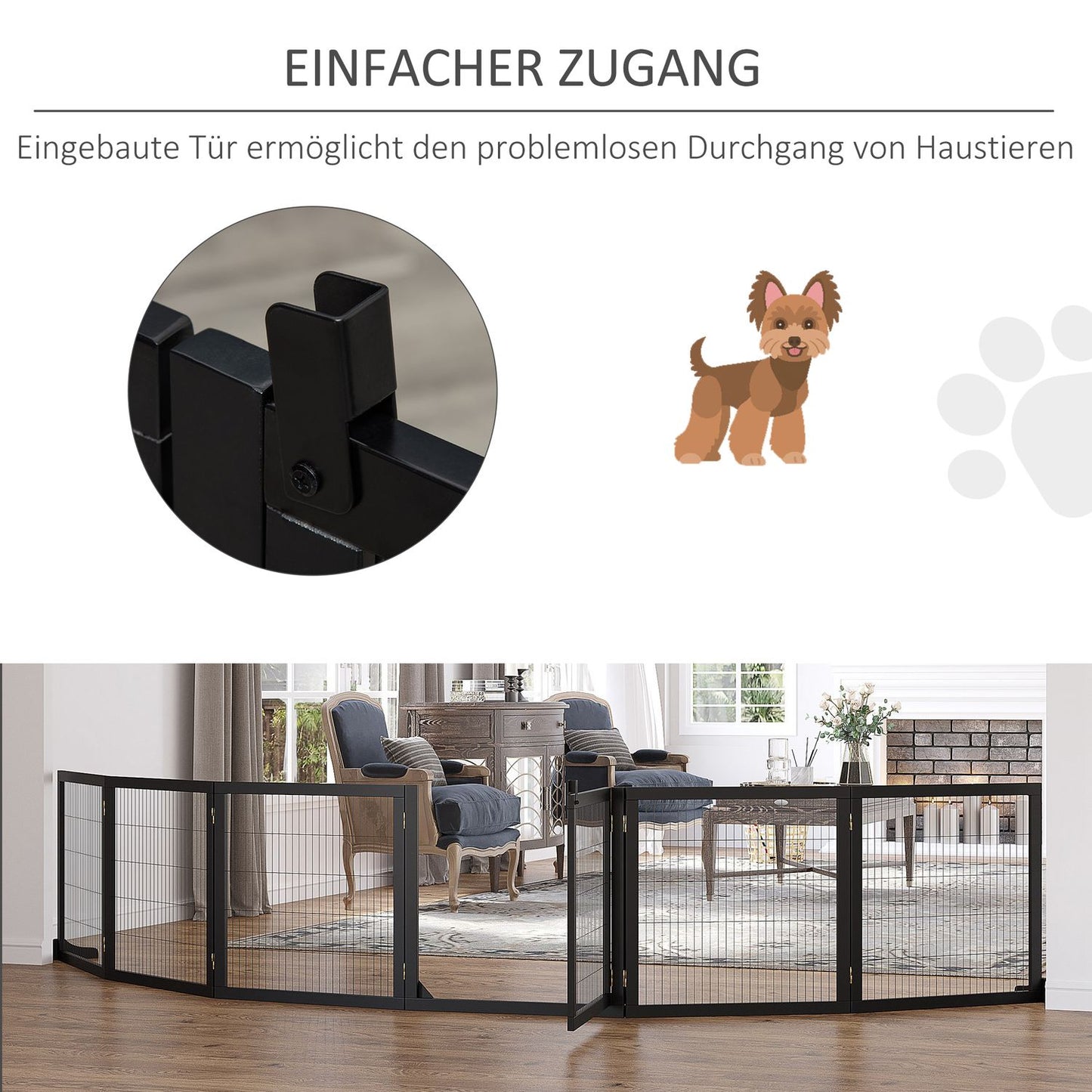 Dog Gate - Folding safety barrier, Pine & Metal, 432x36x70 cm