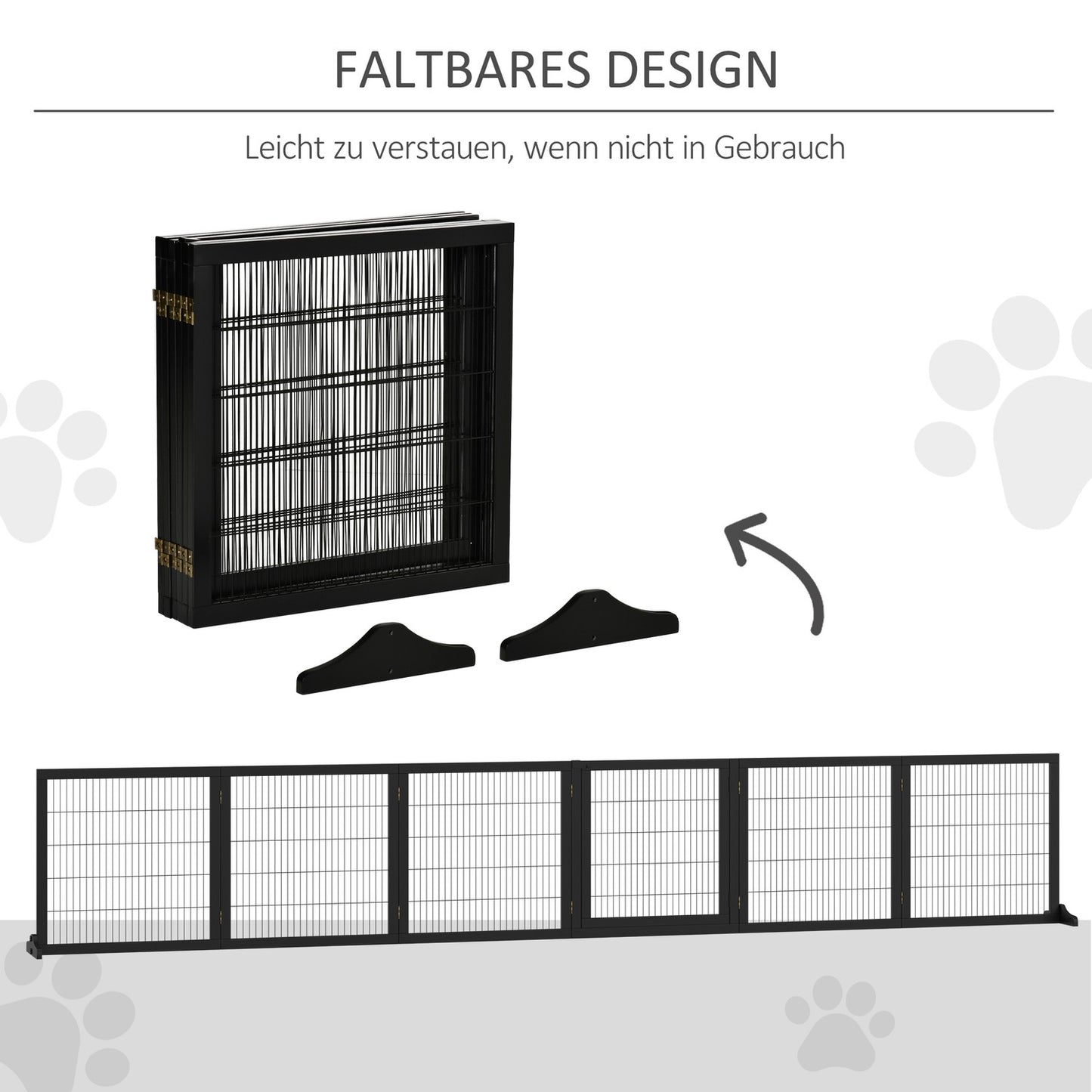 Dog Gate - Folding safety barrier, Pine & Metal, 432x36x70 cm