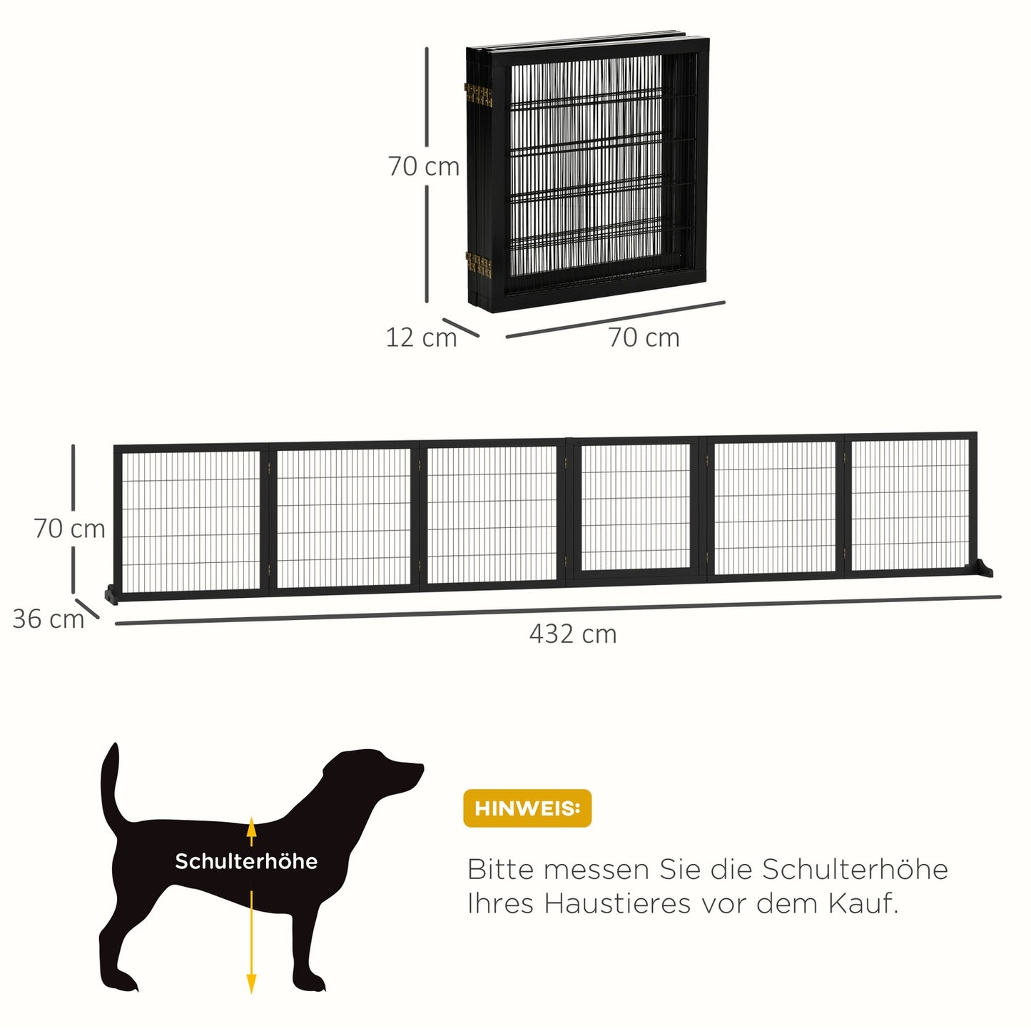 Dog Gate - Folding safety barrier, Pine & Metal, 432x36x70 cm