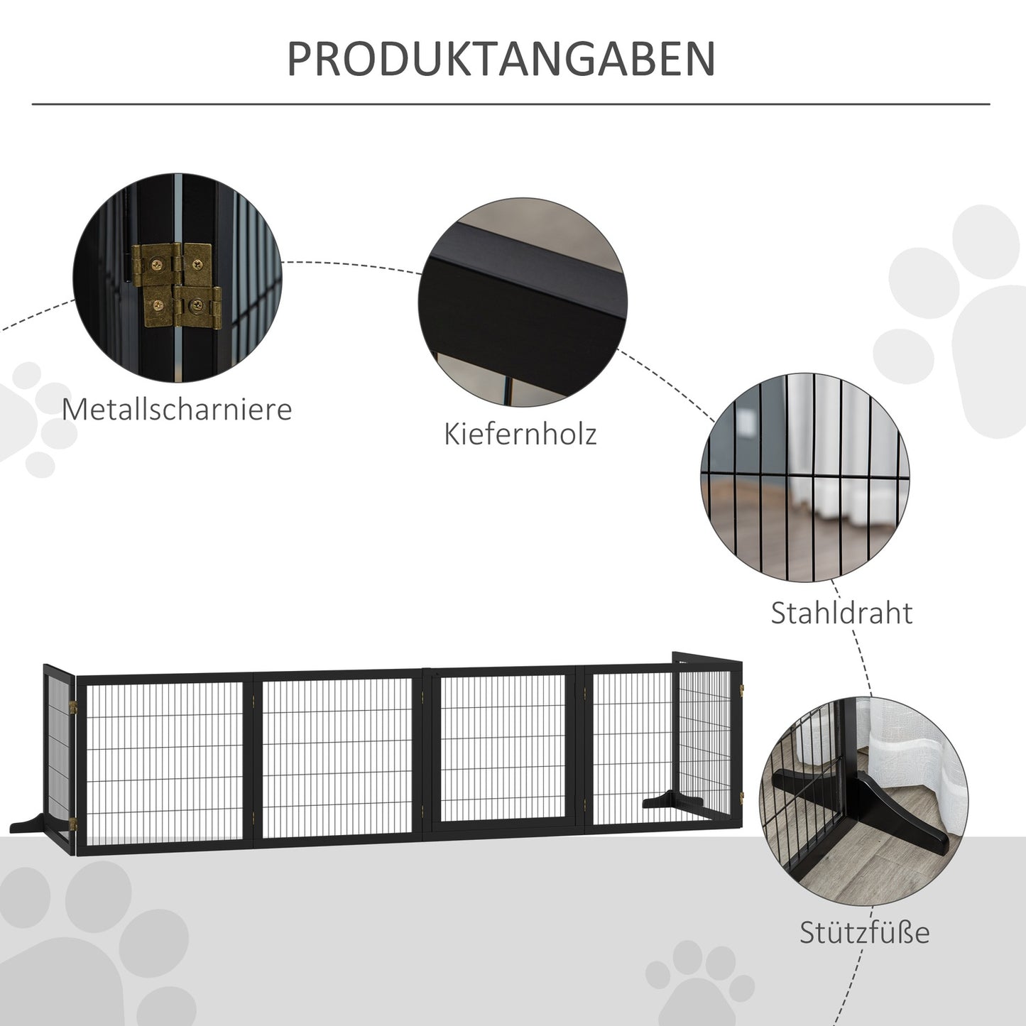 Dog Gate - Folding safety barrier, Pine & Metal, 432x36x70 cm