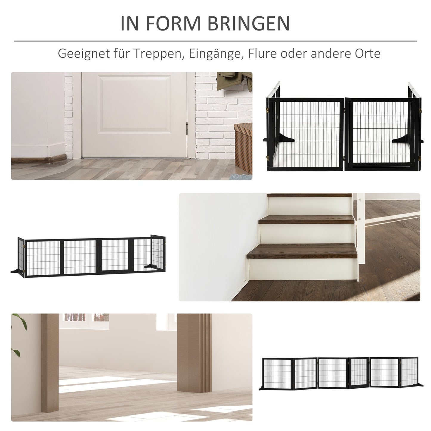 Dog Gate - Folding safety barrier, Pine & Metal, 432x36x70 cm