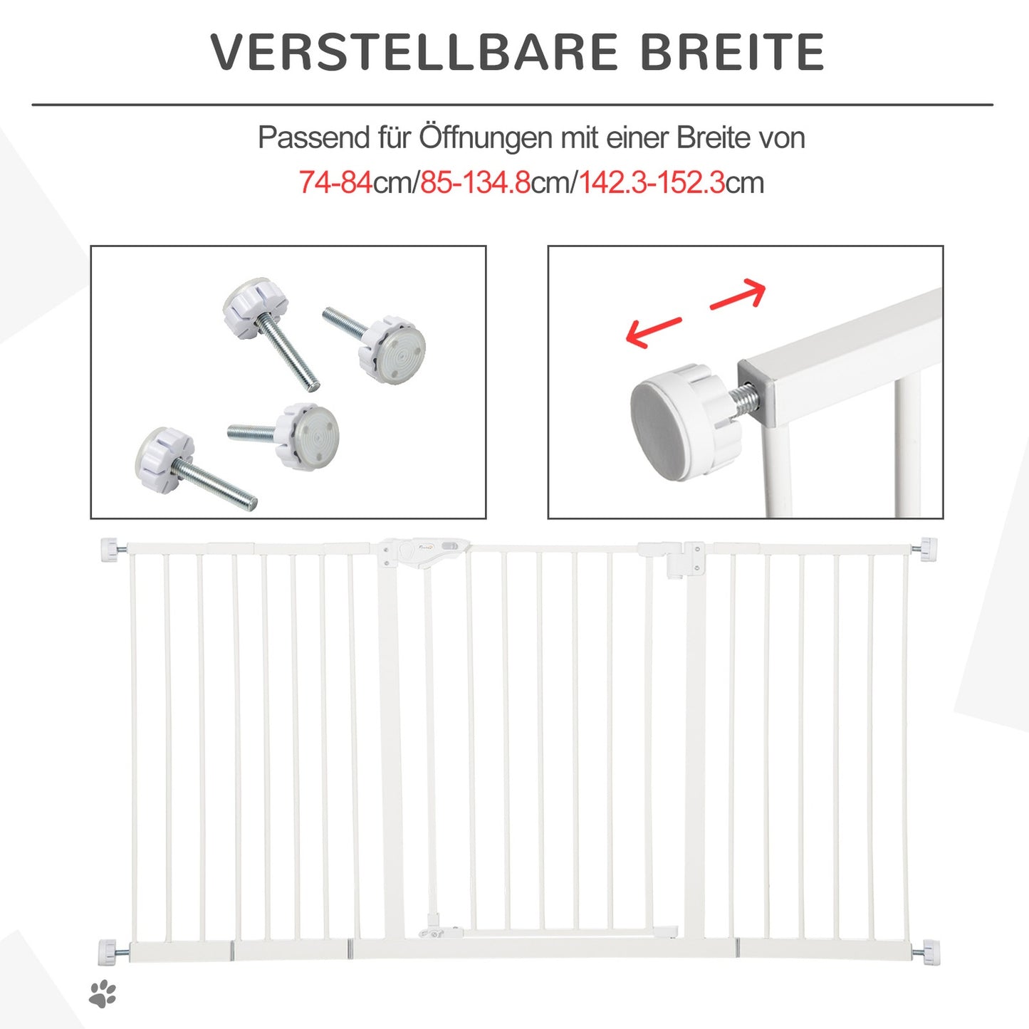 Adjustable Metal Pet Gate - White, No Drill, 3 Extensions