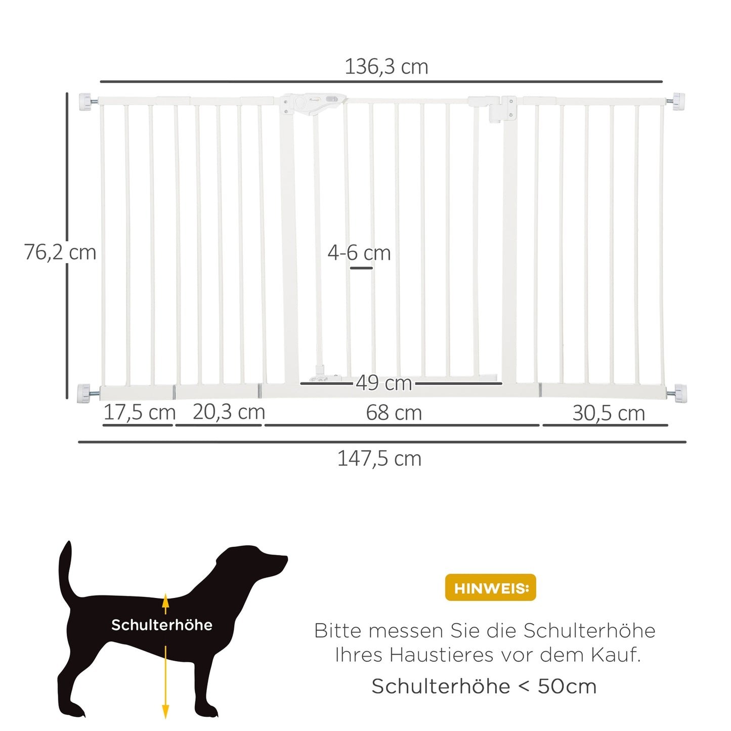 Adjustable Metal Pet Gate - White, No Drill, 3 Extensions