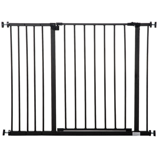 Pet Dog Gate - Black Steel, No-Drill, 76-107x76cm