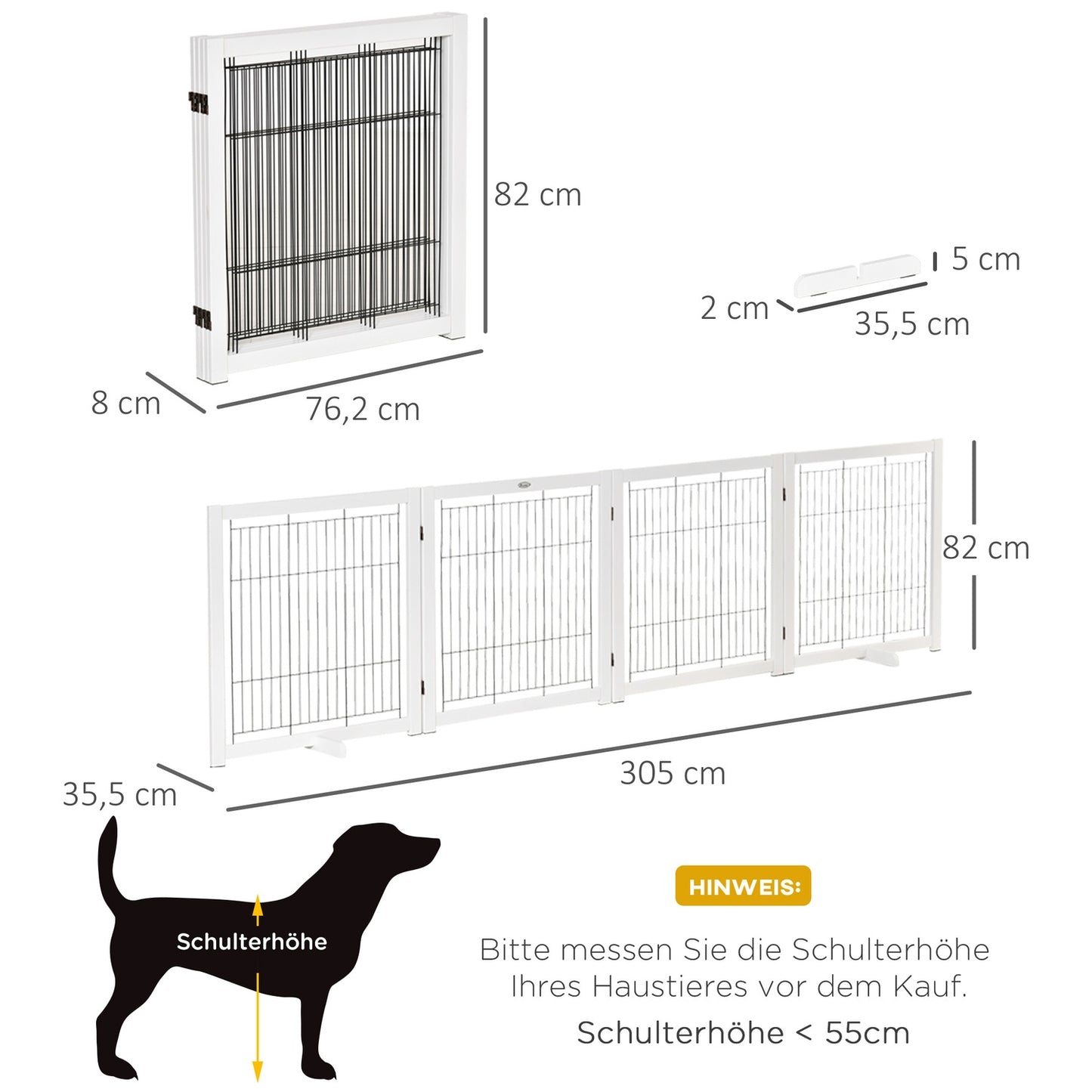 Dog gate - Wooden, folding, two-way, 305 x 35.5 x 82 cm