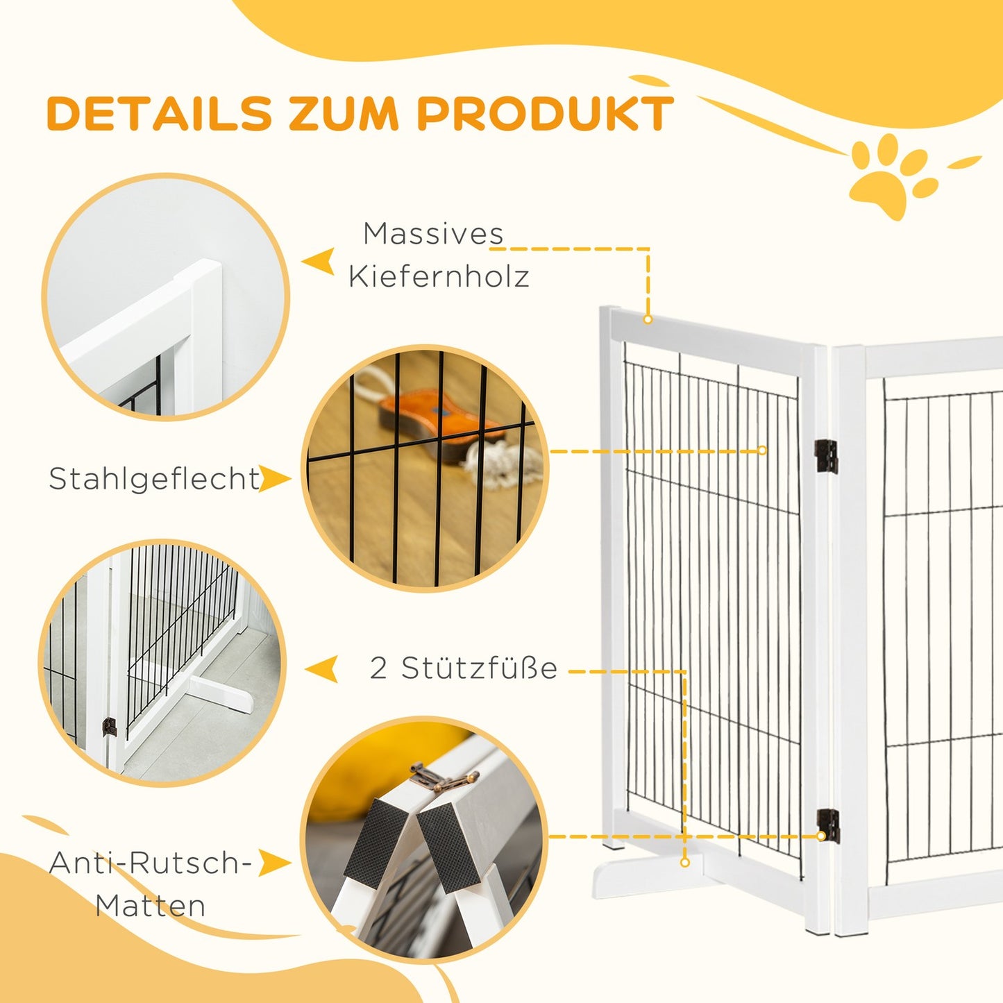 Dog gate - Wooden, folding, two-way, 305 x 35.5 x 82 cm