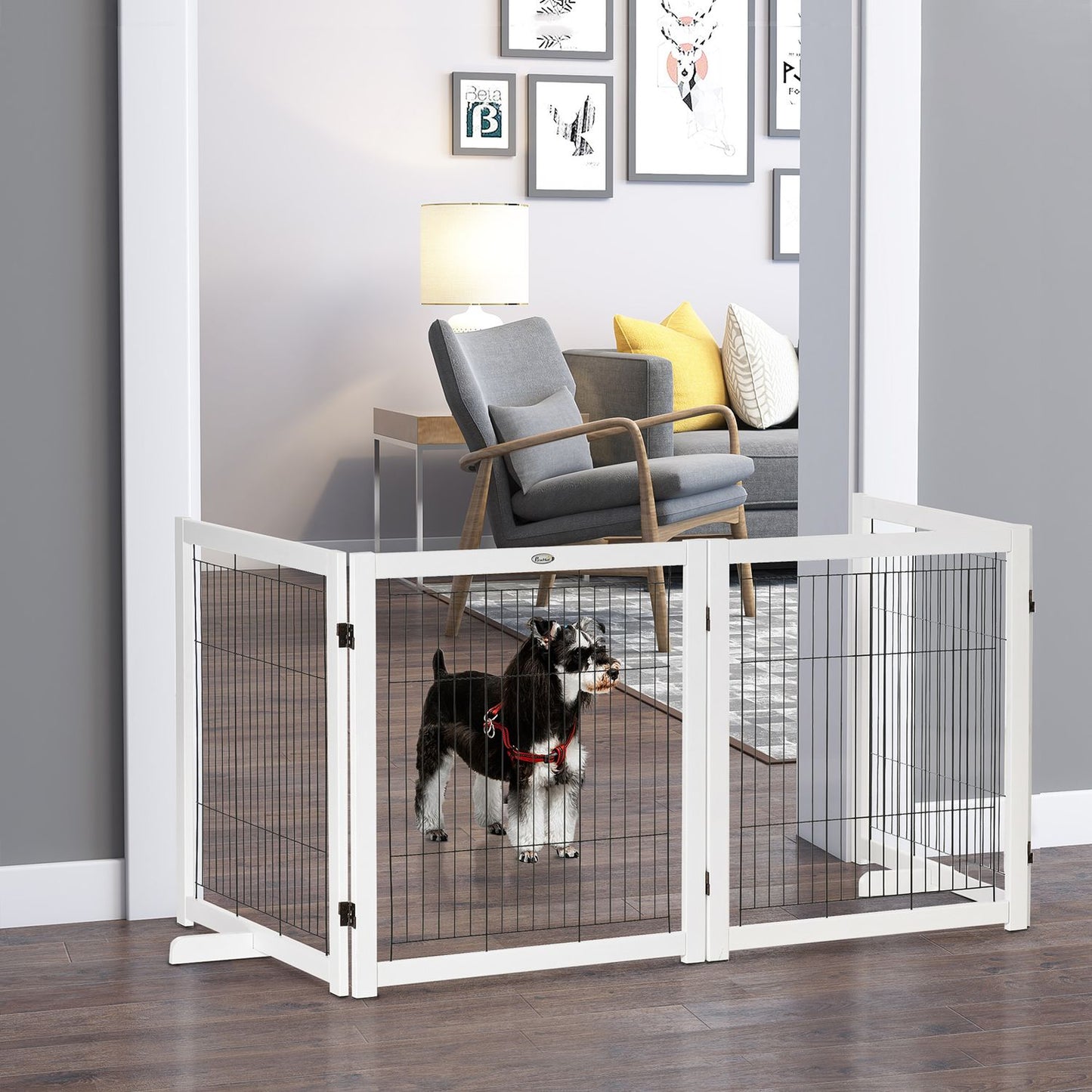 Dog gate - Wooden, folding, two-way, 305 x 35.5 x 82 cm