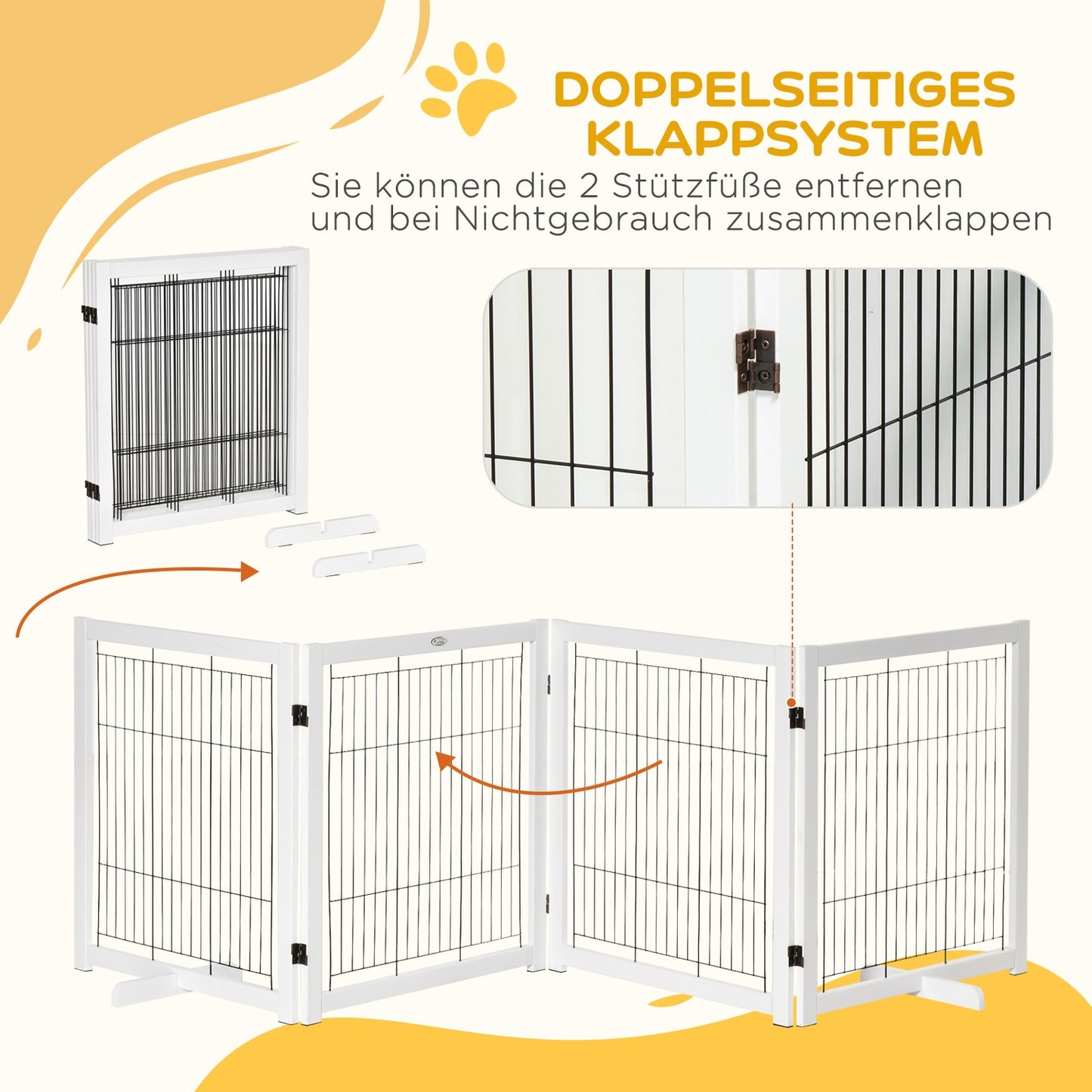Dog gate - Wooden, folding, two-way, 305 x 35.5 x 82 cm