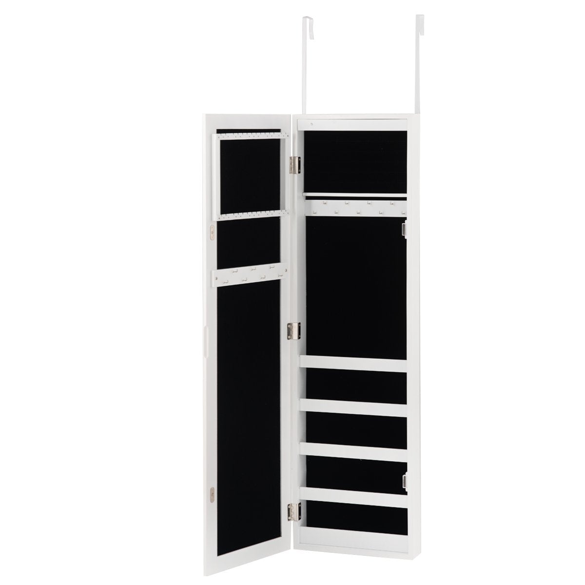 Door and Wall Mounted Jewelry Cabinet Full Length Mirror with Storage Shelves 30 x 8.5 x 129.5 cm White