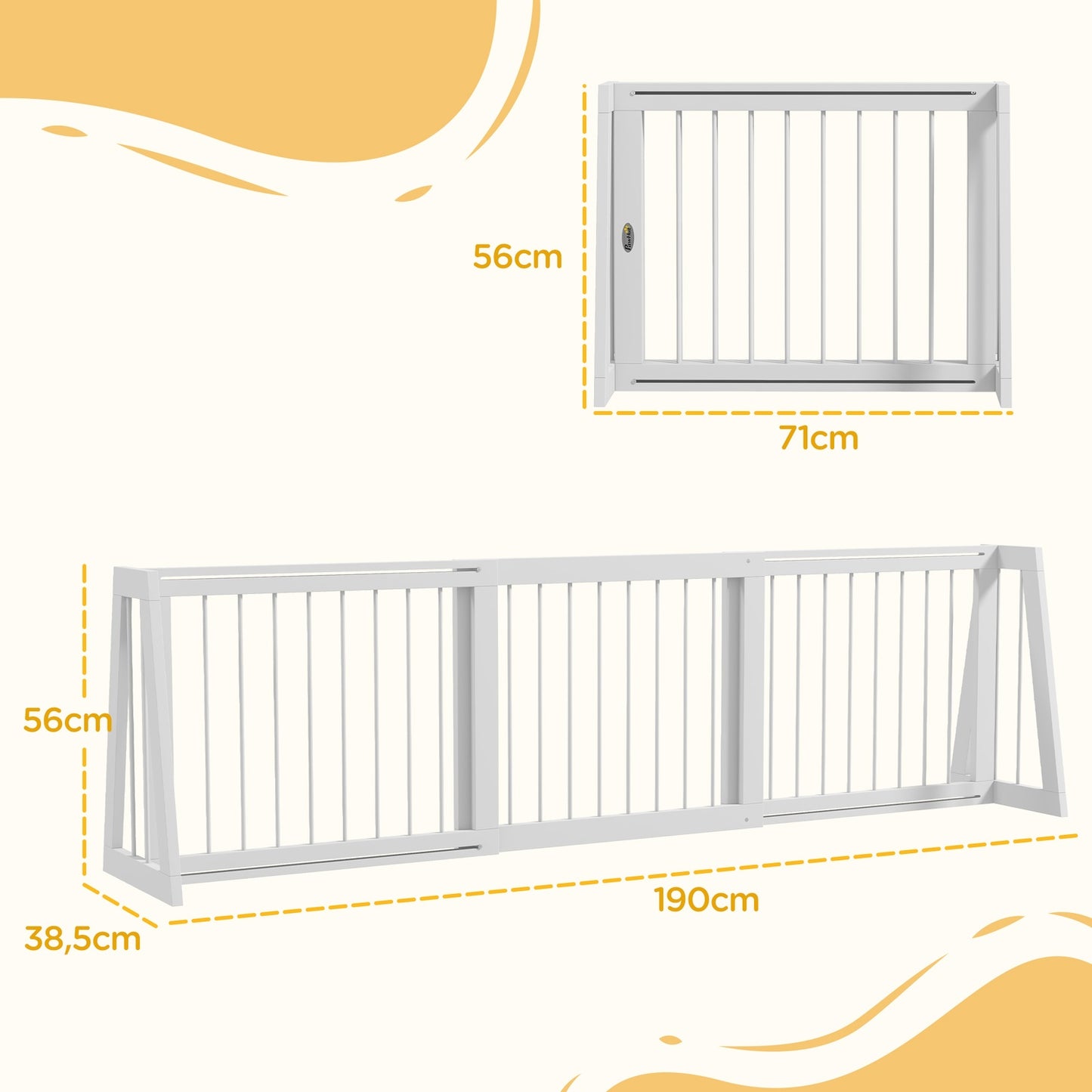 Retractable wooden dog gate, 3 panels, white, 71-190 cm
