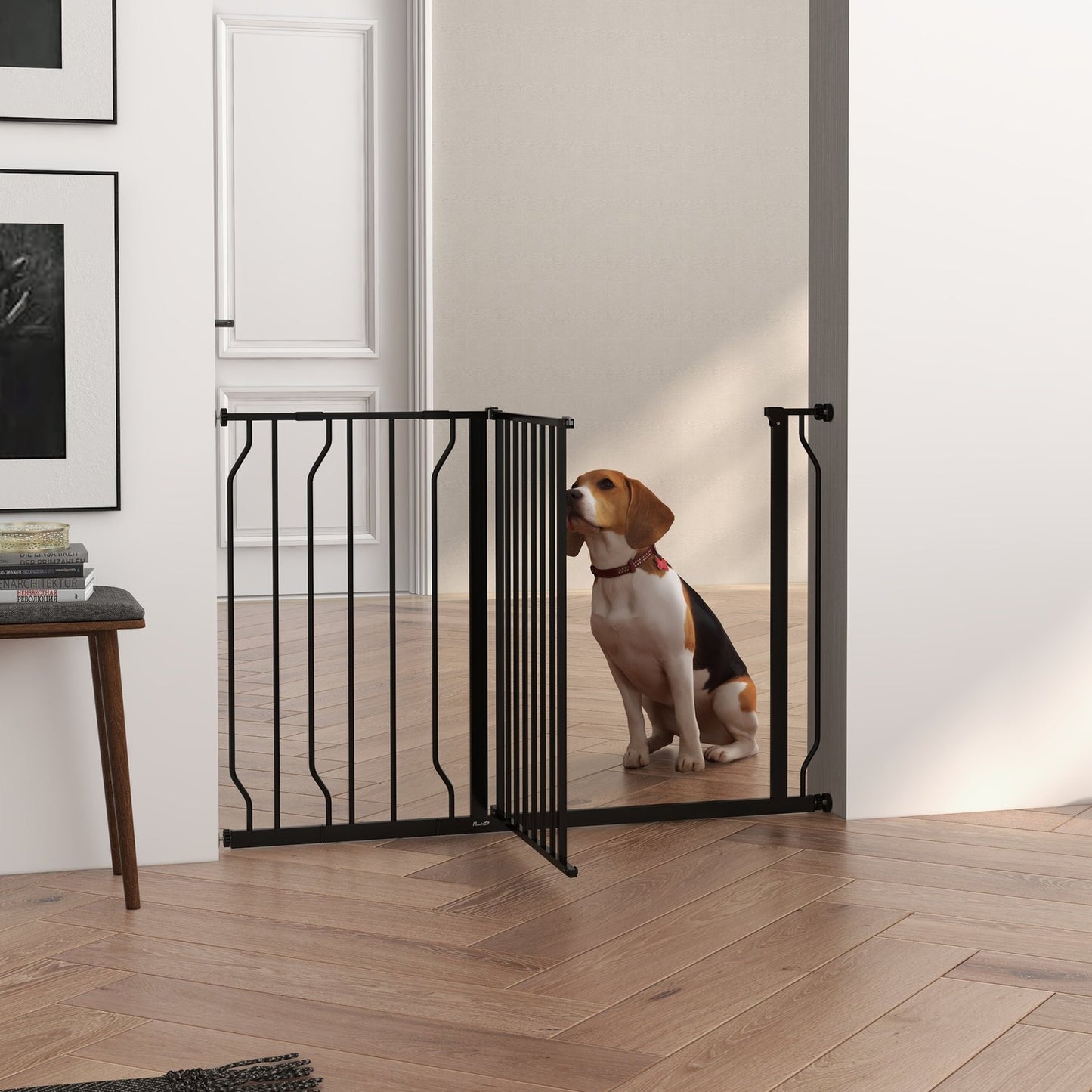 Adjustable Dog Gate, No Drilling, Two Way Opening, Black