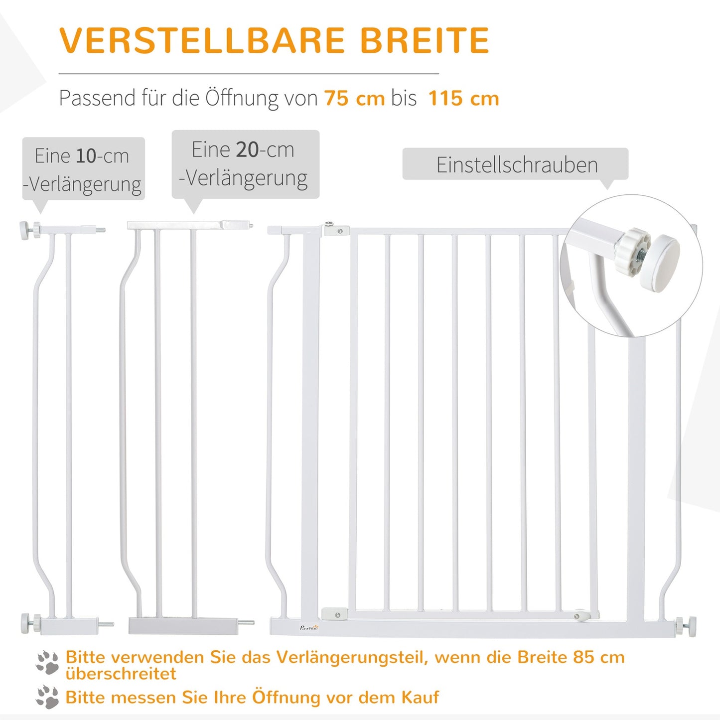 Adjustable dog and baby gate - No-Drill, Black, 75-115 cm