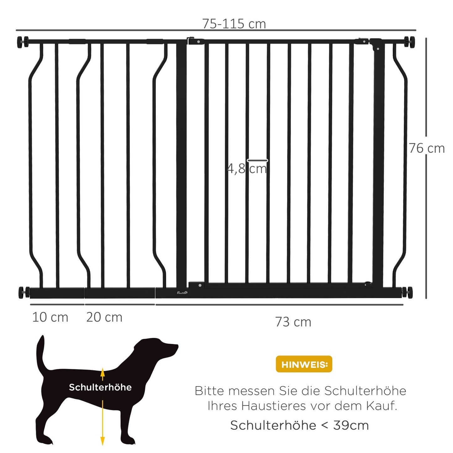 Adjustable Dog Gate, No Drilling, Two Way Opening, Black