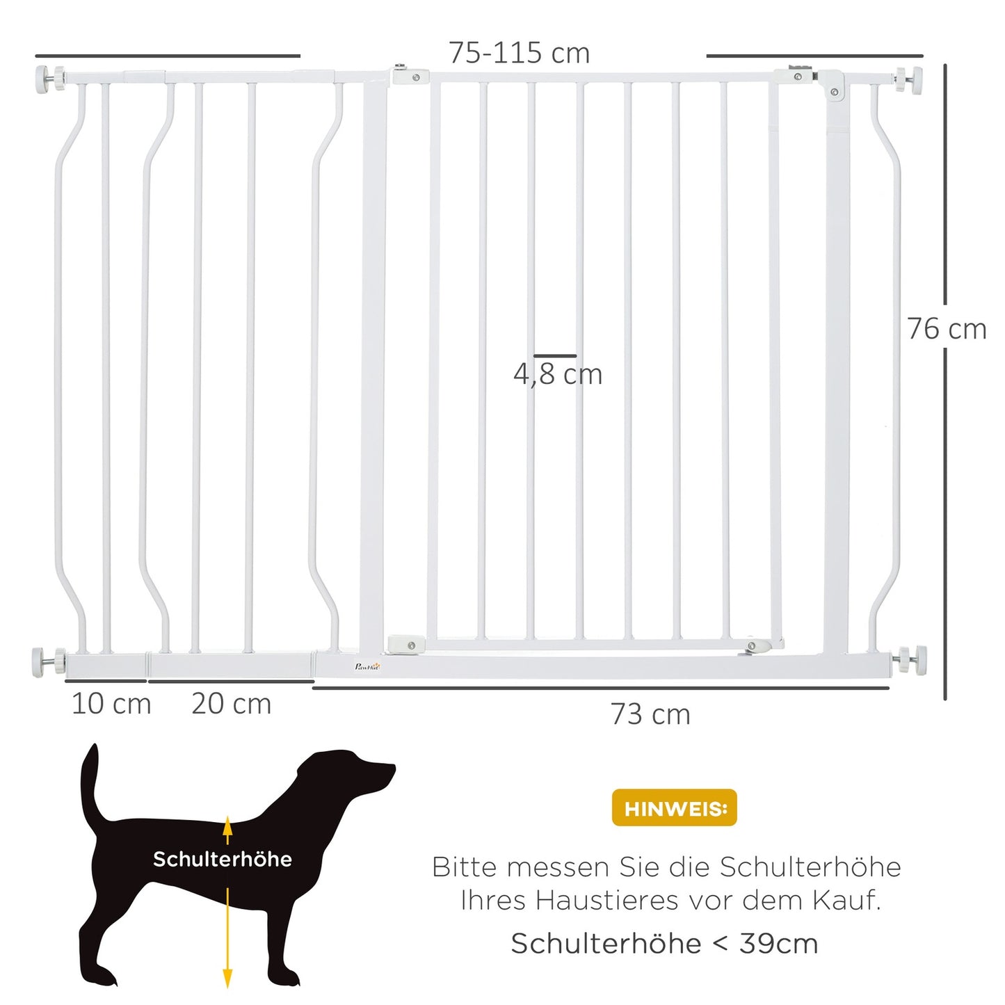 Adjustable dog and baby gate - No-Drill, Black, 75-115 cm