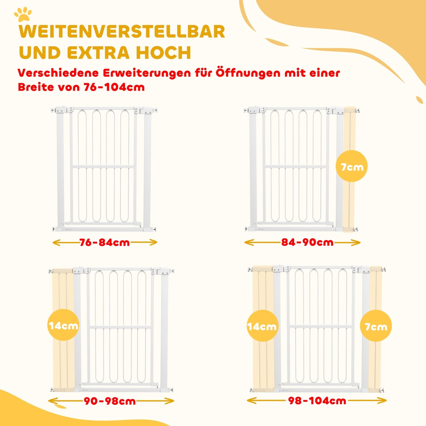Dog Door Gate, 76-104 cm, No-Drill, Lockable, Steel