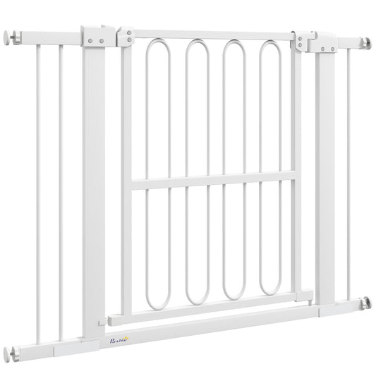 White Steel Dog Gate - No-Drill, Lockable, 76-104 cm