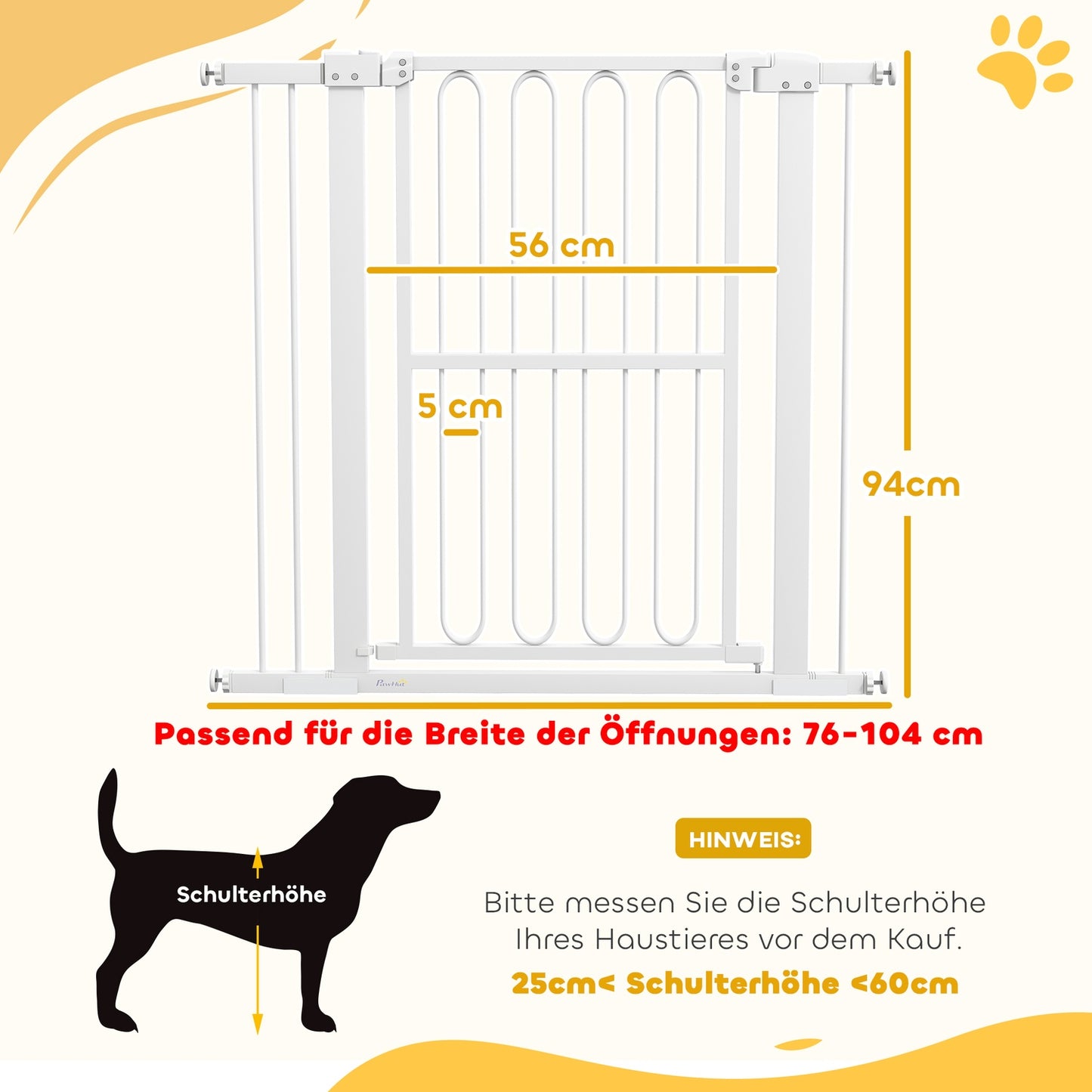 Dog Door Gate, 76-104 cm, No-Drill, Lockable, Steel