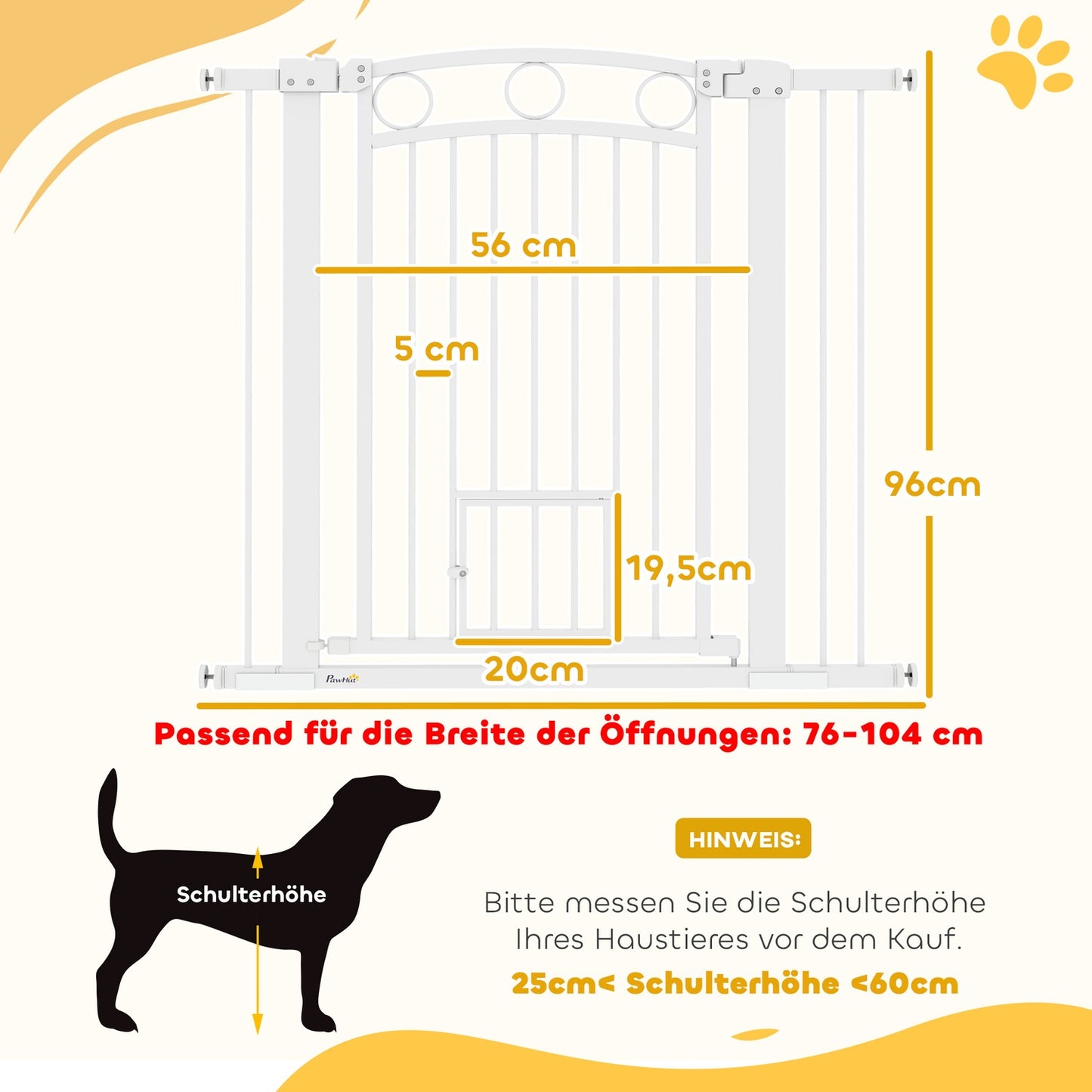Dog protection gate with cat door, Adjustable 76-104 cm, Drill-free steel
