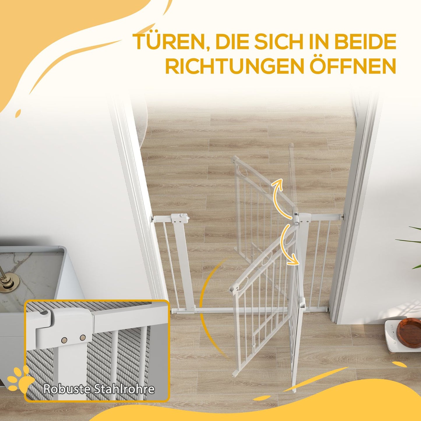 Dog protection gate with cat door, Adjustable 76-104 cm, Drill-free steel