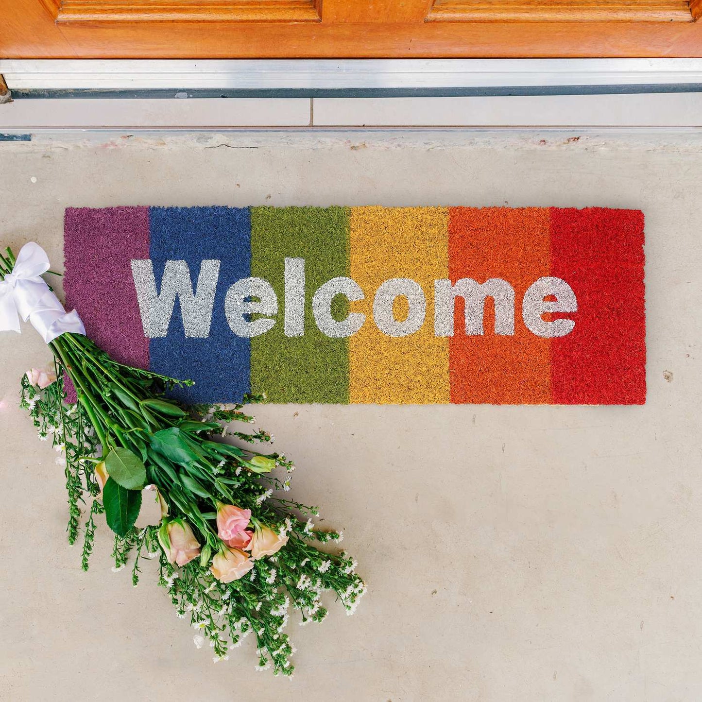 Doormat "Welcome" with rainbow and coconut