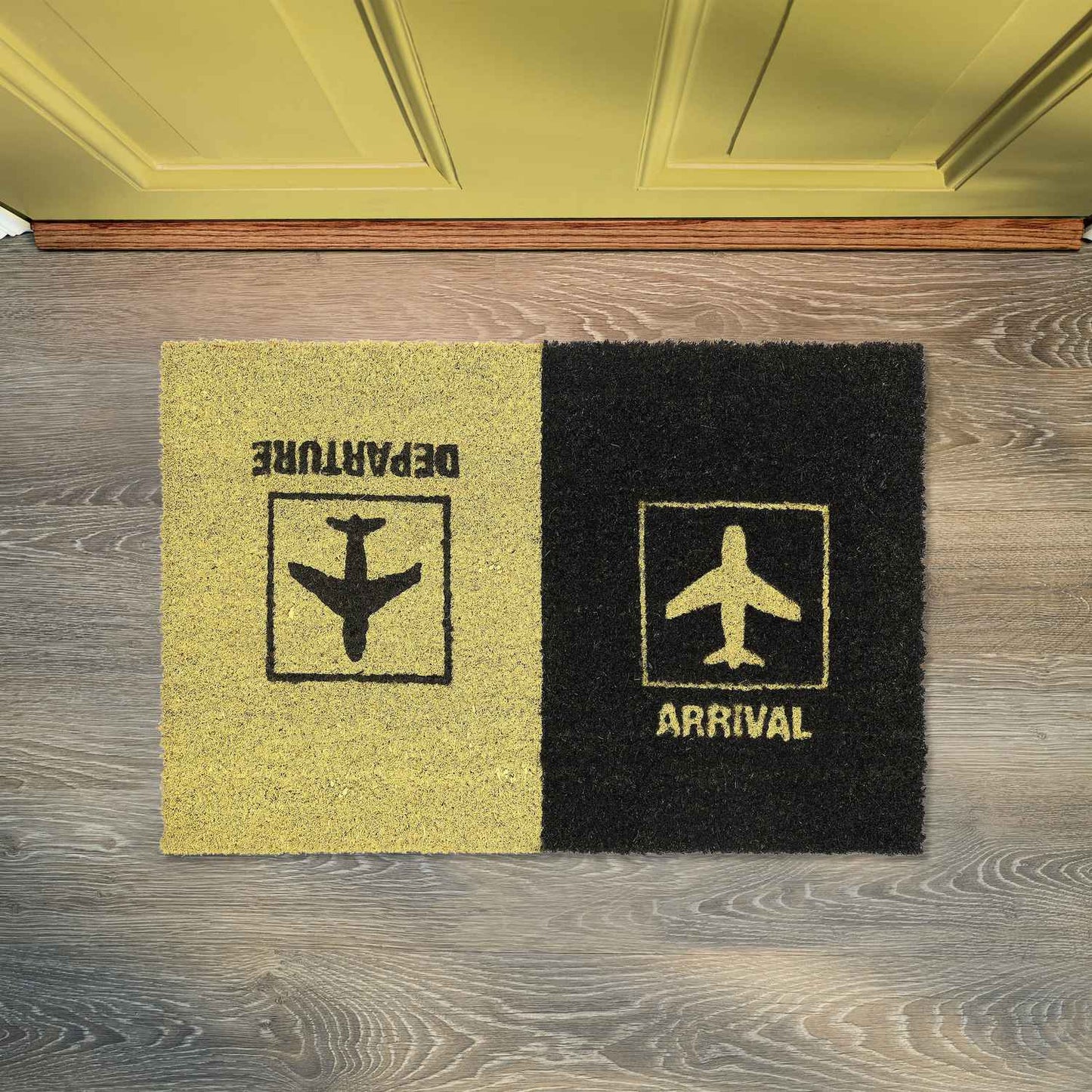 Doormat coconut fiber "Departure/Arrival"