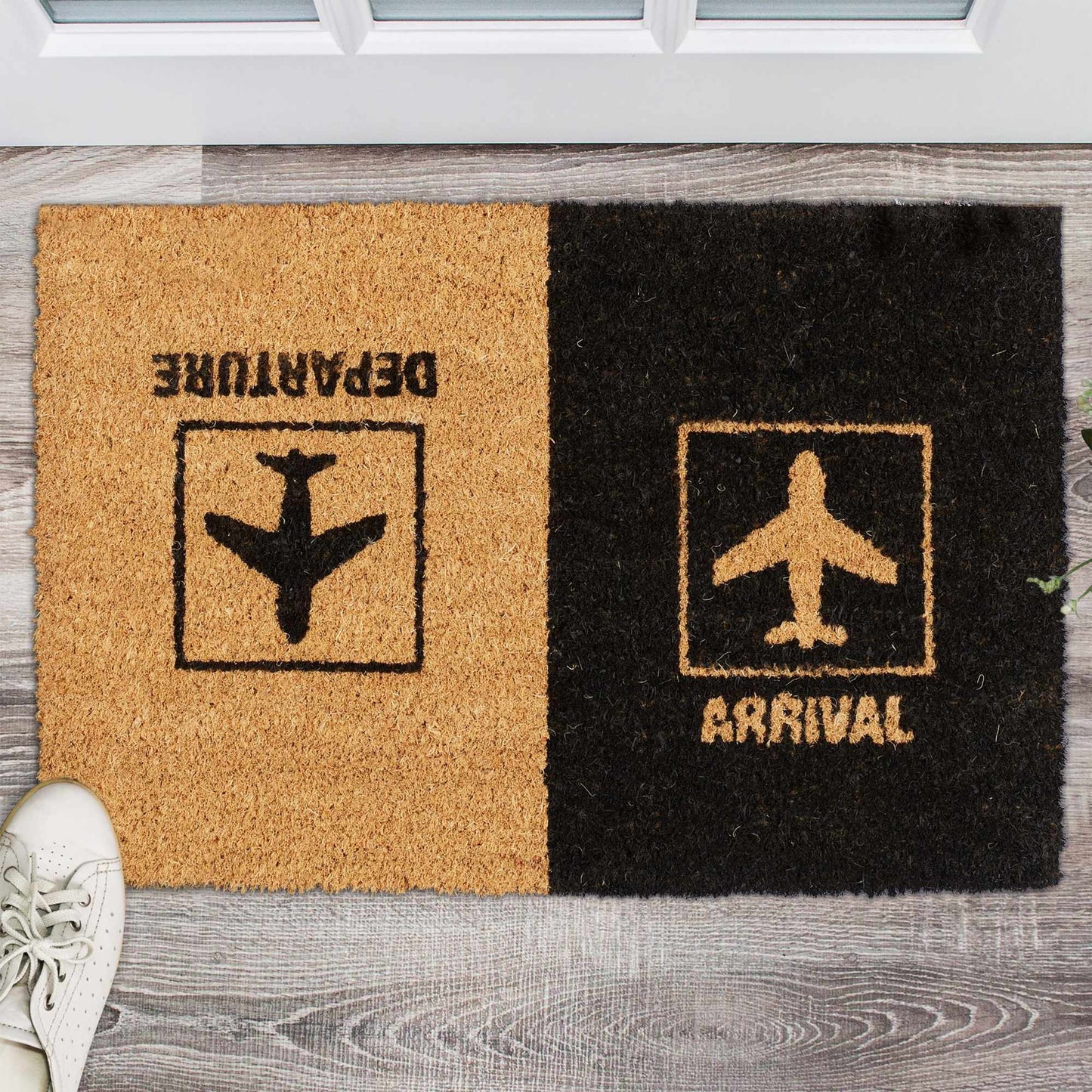 Doormat coconut fiber "Departure/Arrival"