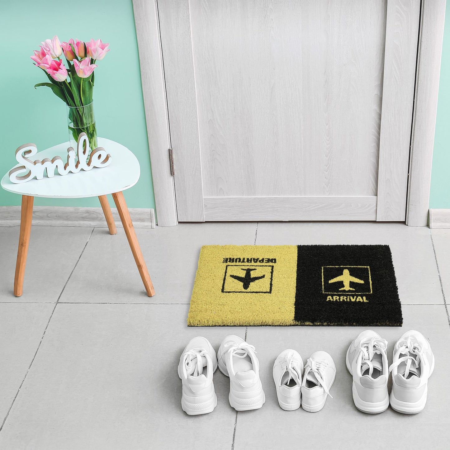 Doormat coconut fiber "Departure/Arrival"