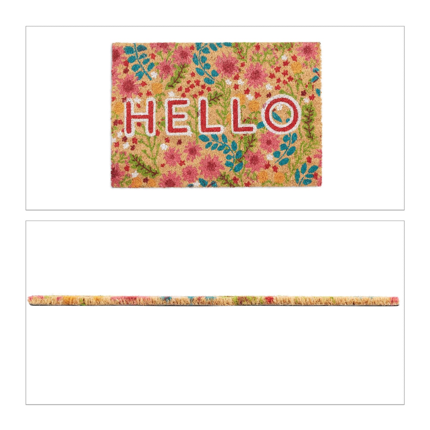 Door mat coconut fiber "Hello" with flowers