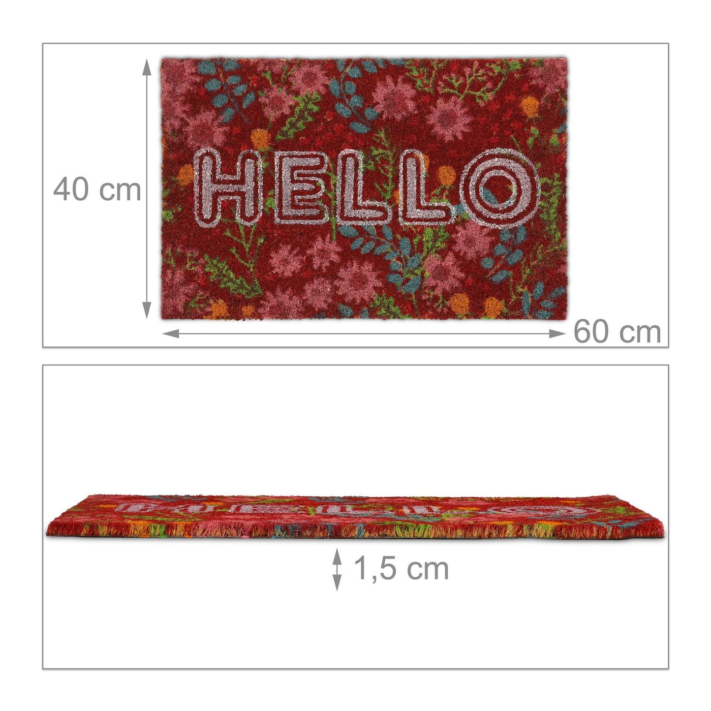 Doormat coconut fiber "Hello" with flowers