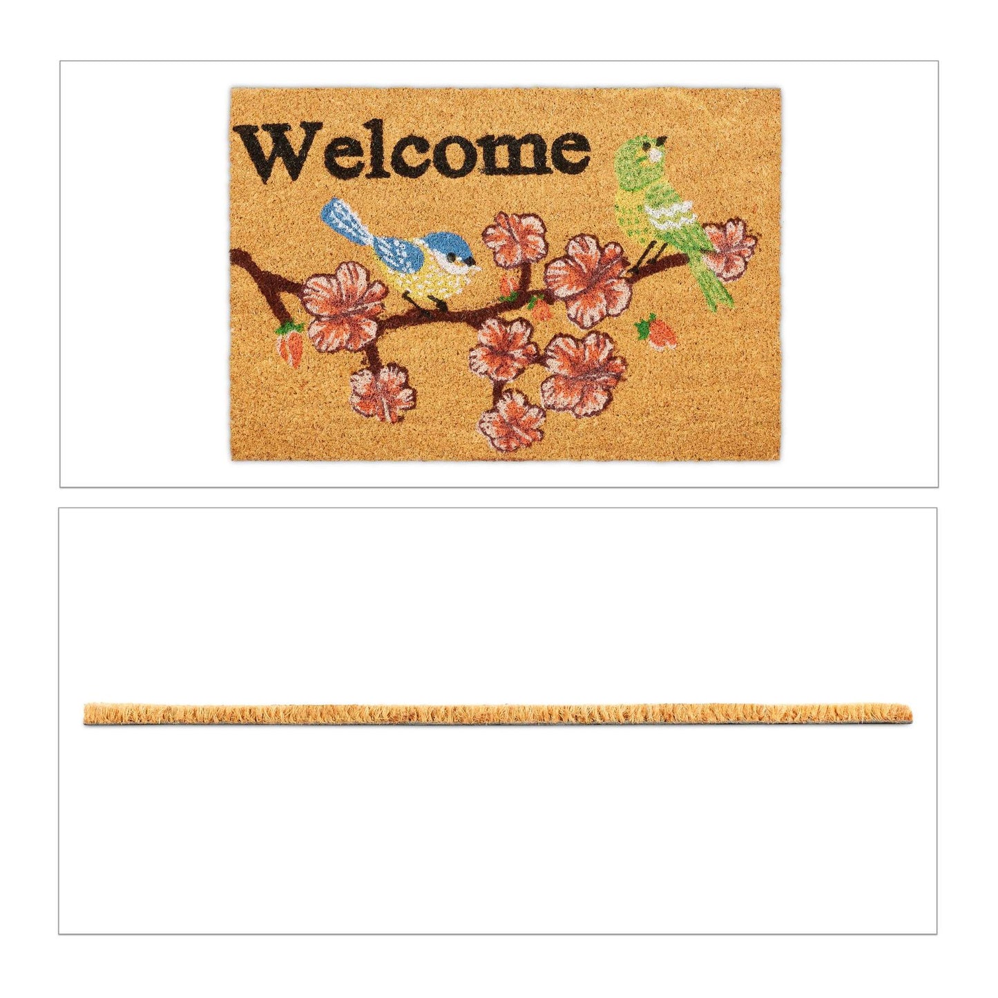Door mat coconut fiber "Welcome" birds