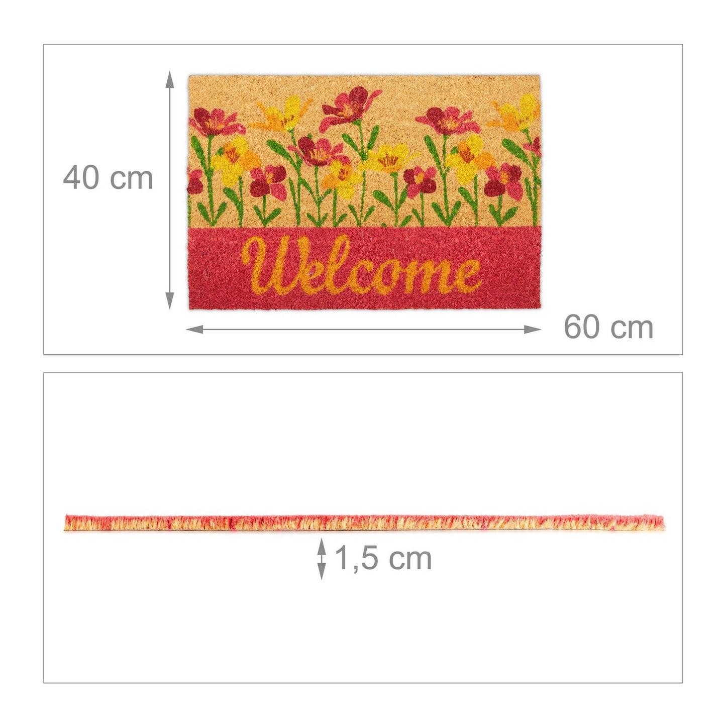 Door mat coconut fiber "Welcome" flowers