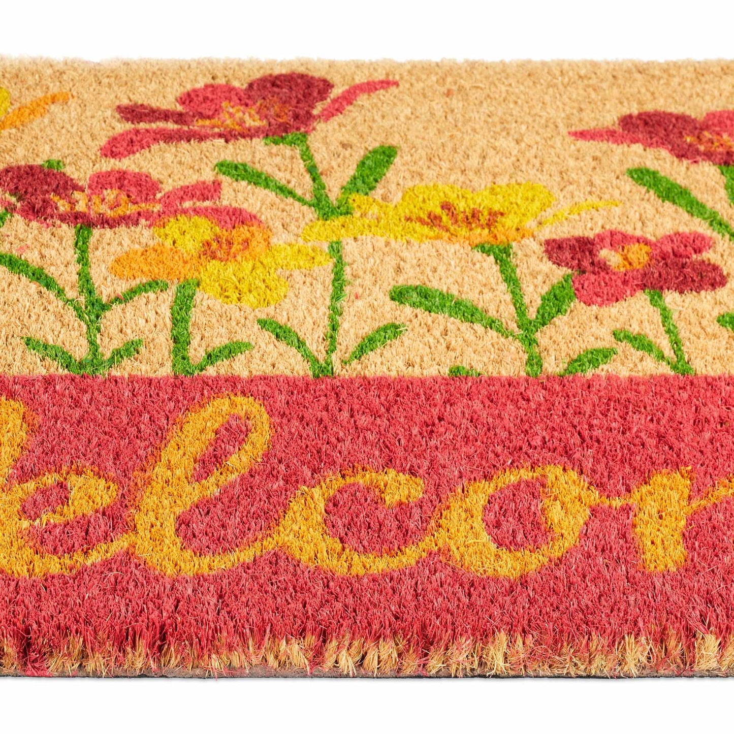 Door mat coconut fiber "Welcome" flowers