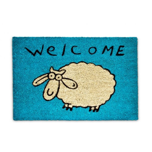 Door mat coconut fiber "Welcome" gets blue