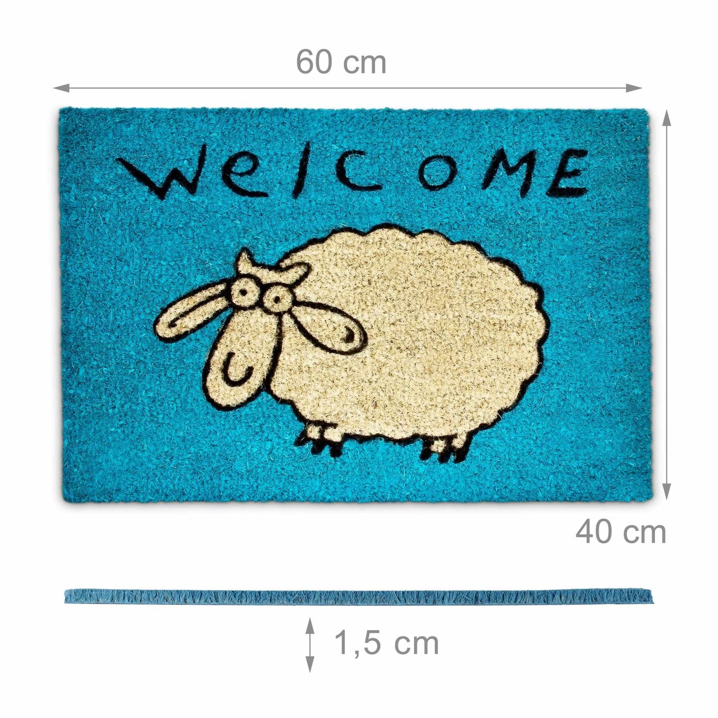 Door mat coconut fiber "Welcome" gets blue