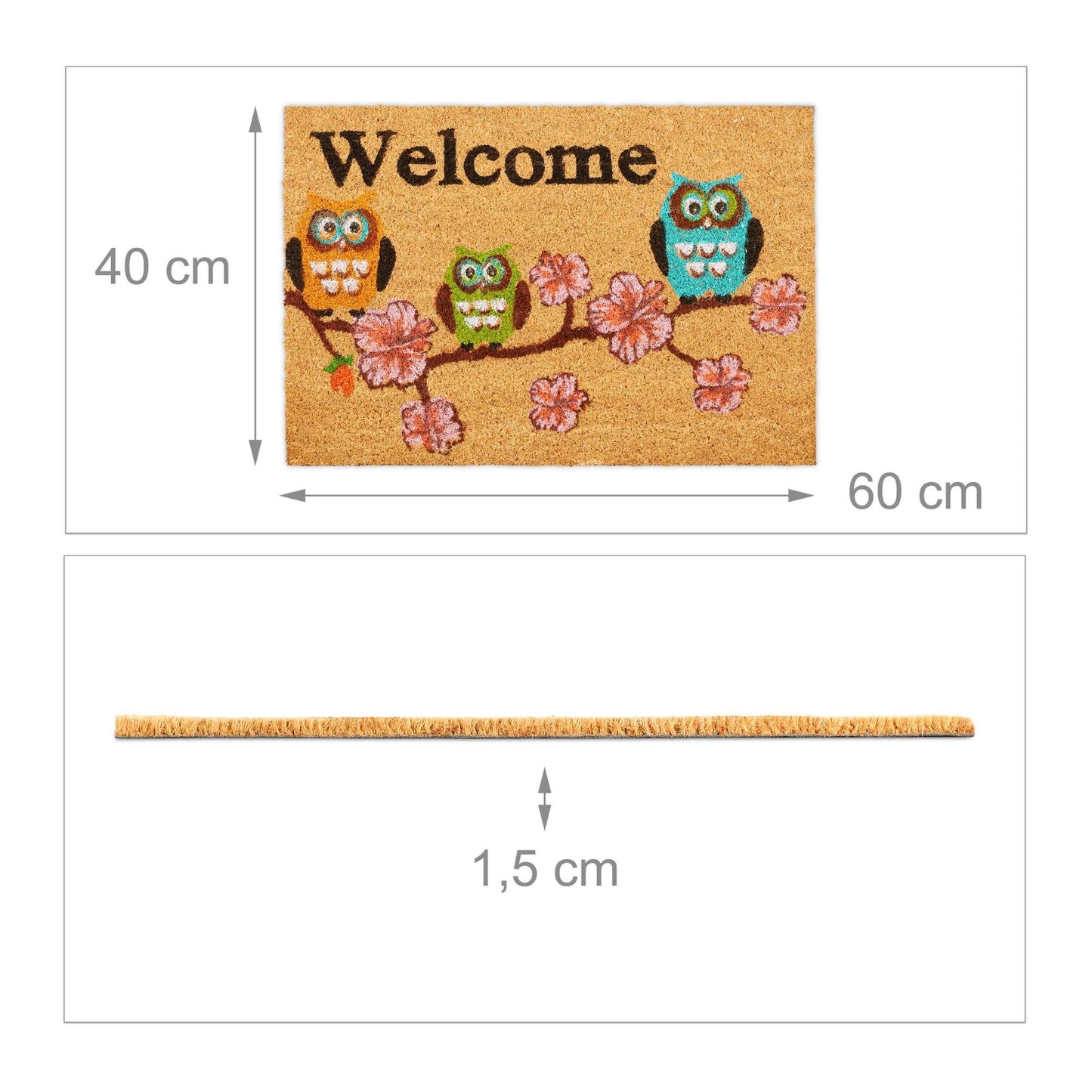 Doormat coconut fiber "Welcome" owls