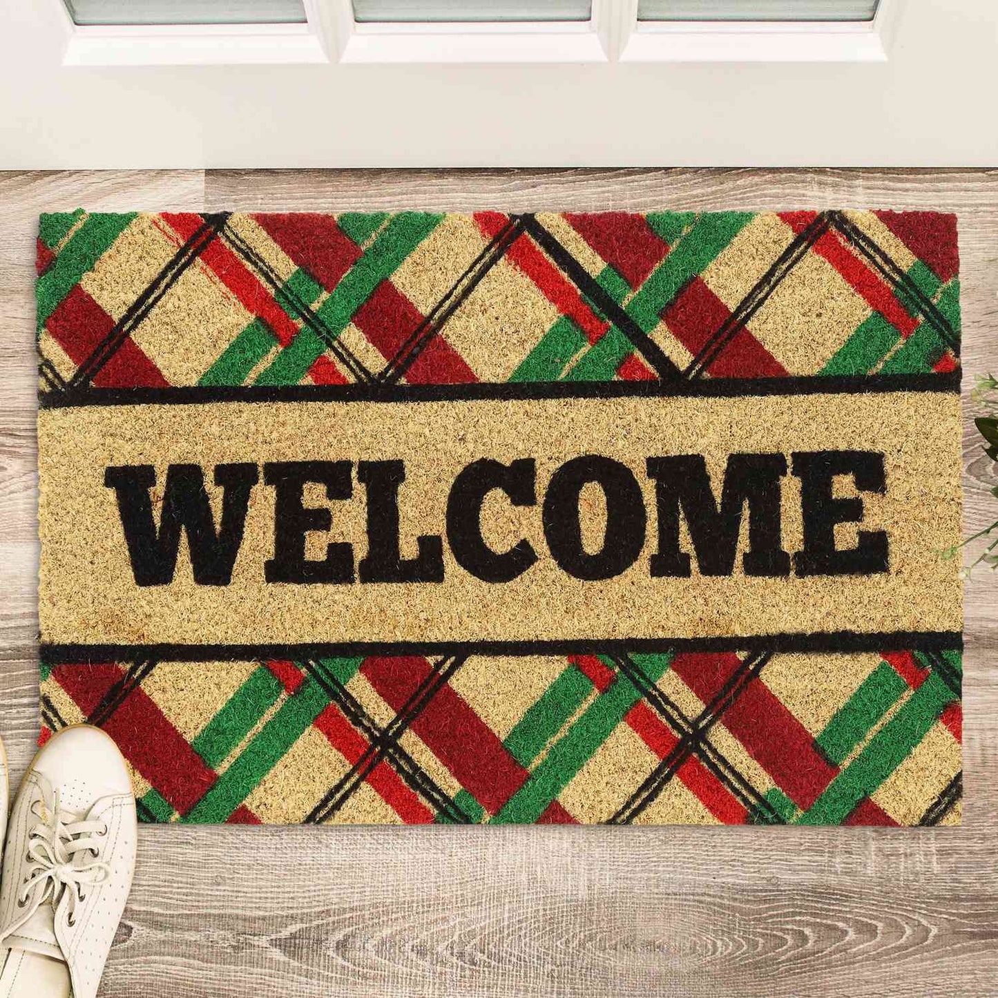 Door mat coconut fiber "Welcome" with squares