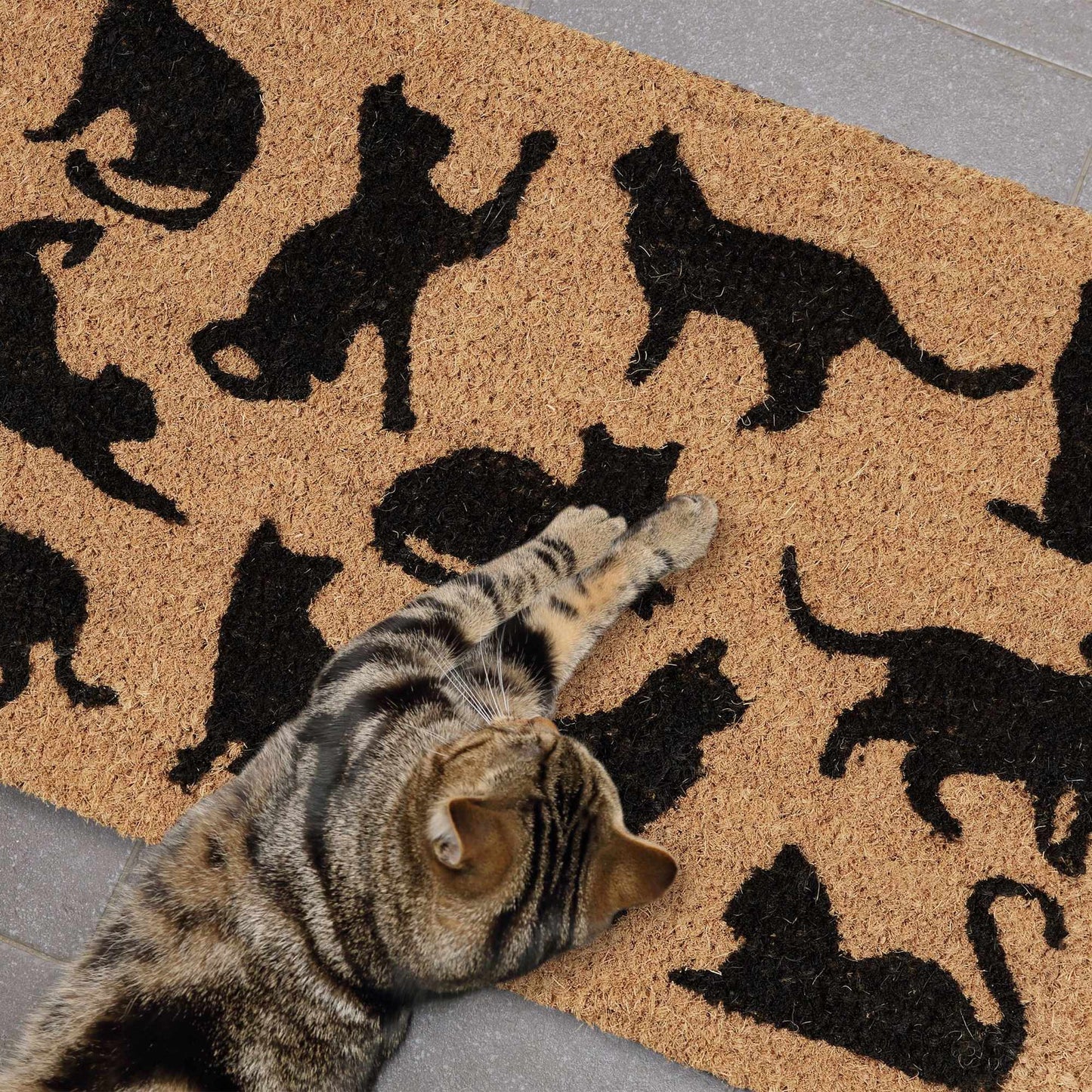 Doormat coconut fiber black cats