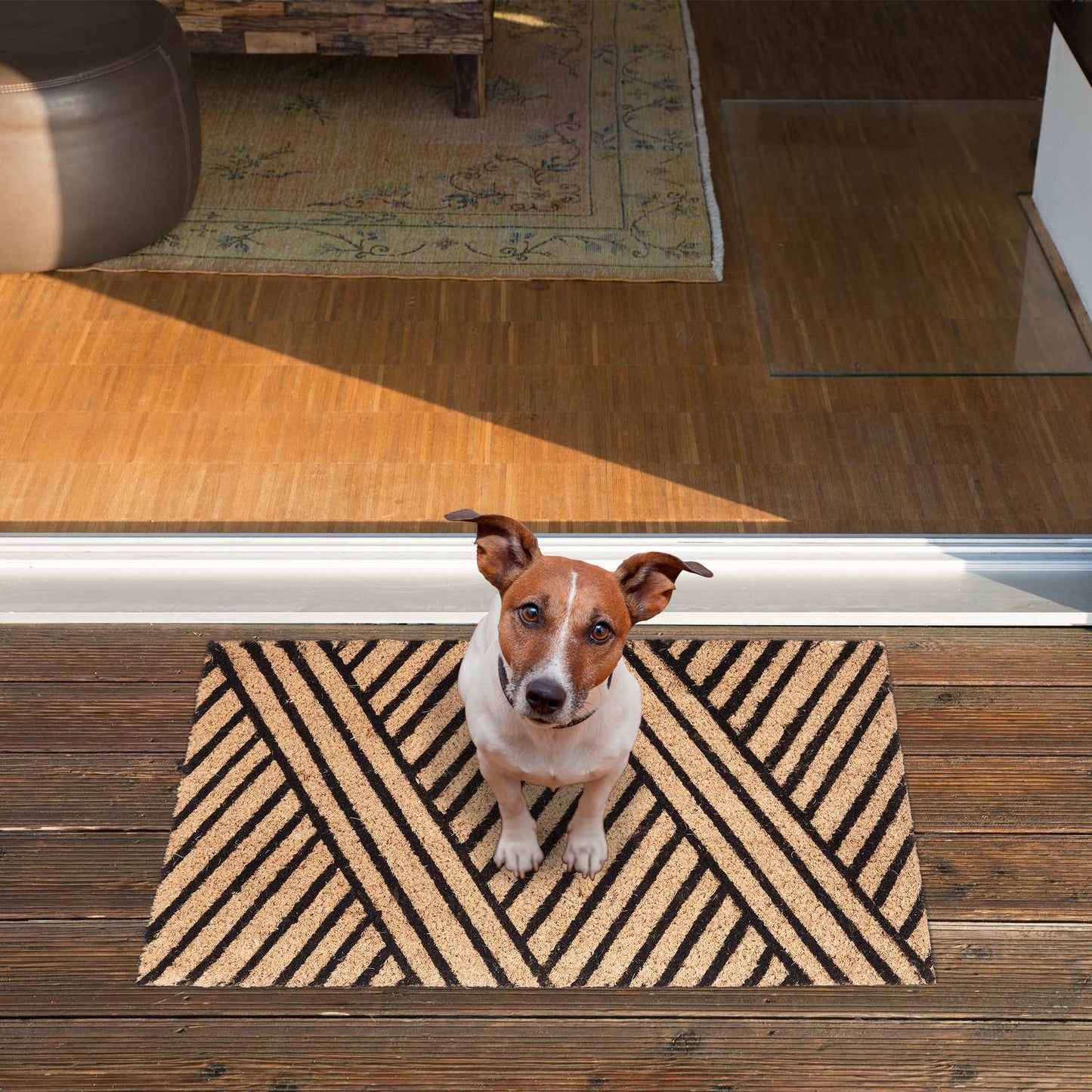 Door mat coconut fiber black stripes