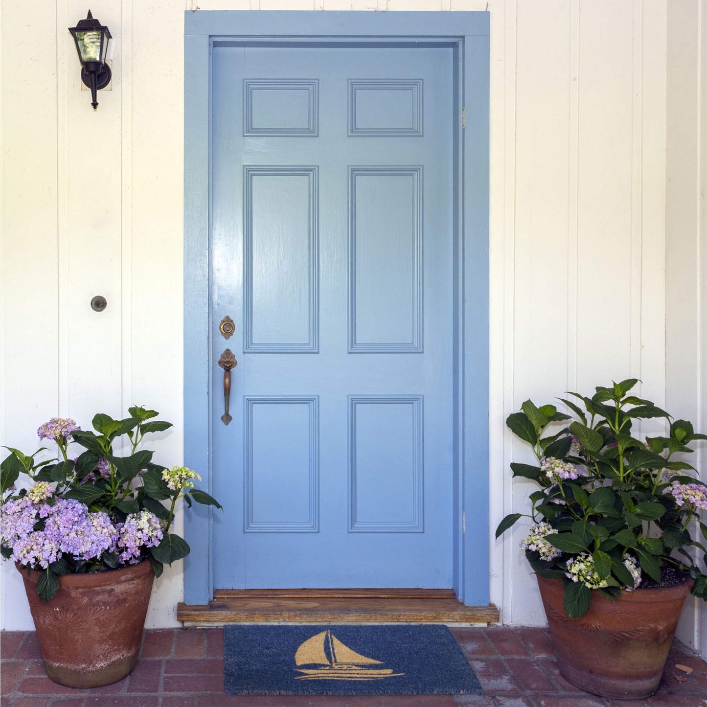 Door mat coconut fiber sailboat blue