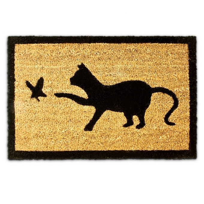 Door mat coconut fiber with cat motif