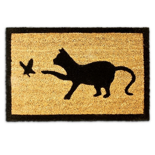 Door mat coconut fiber with cat motif