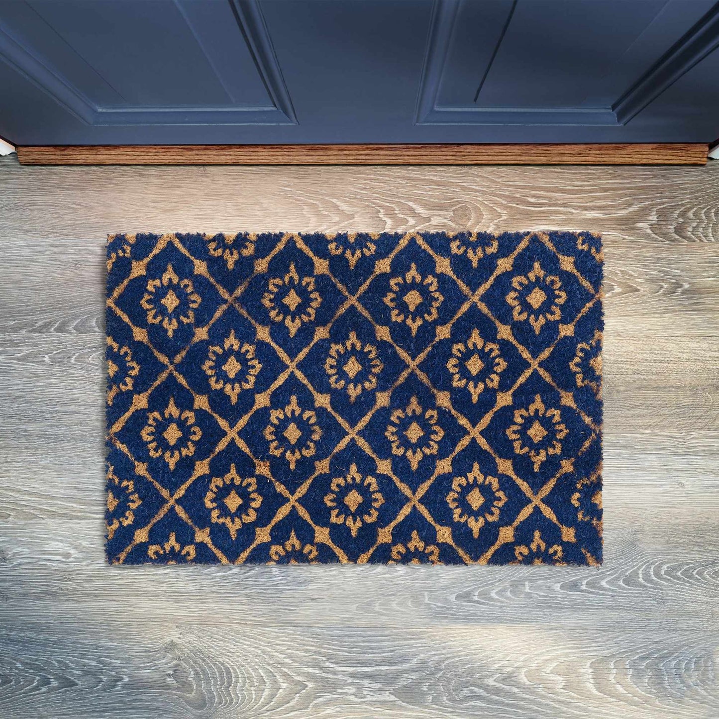 Door mat coconut fiber with floral pattern