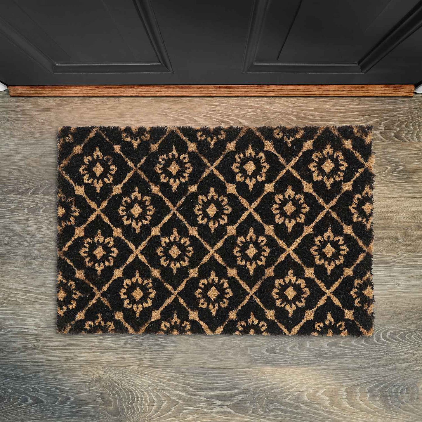 Door mat coconut fiber with floral pattern