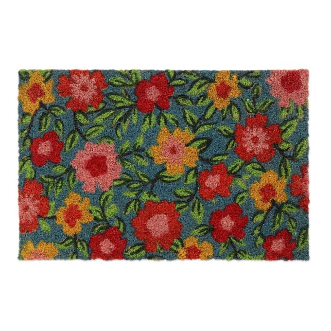 Doormat coconut fiber with flowers