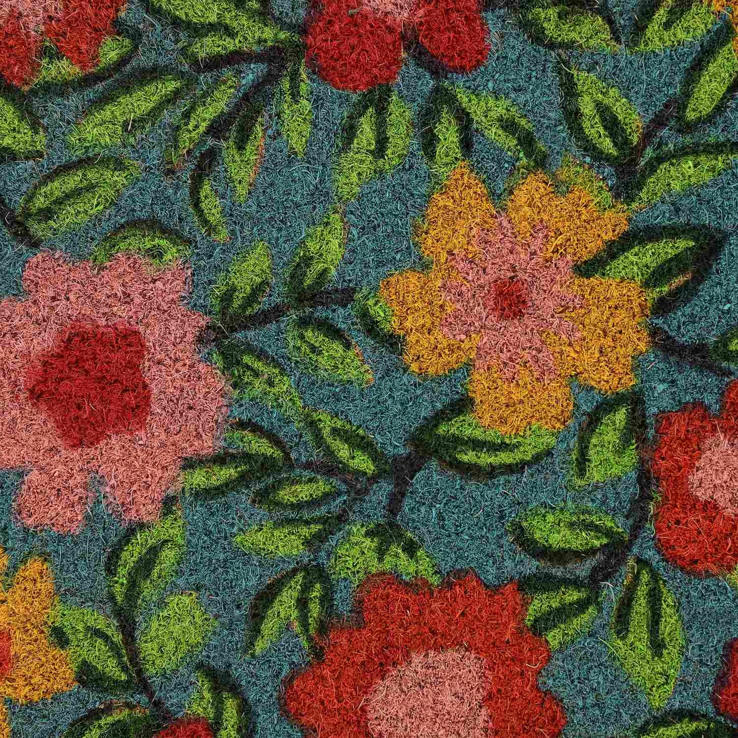 Doormat coconut fiber with flowers
