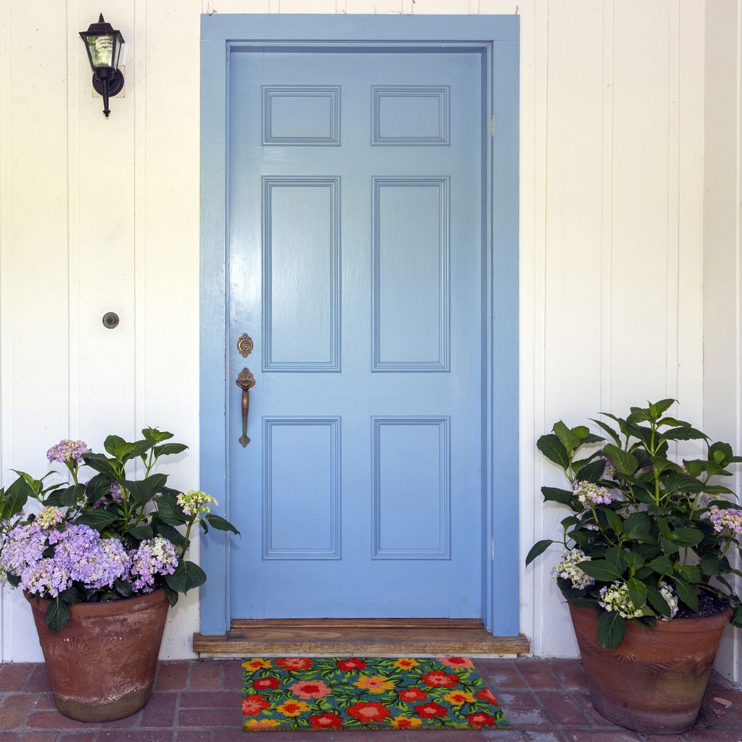 Doormat coconut fiber with flowers