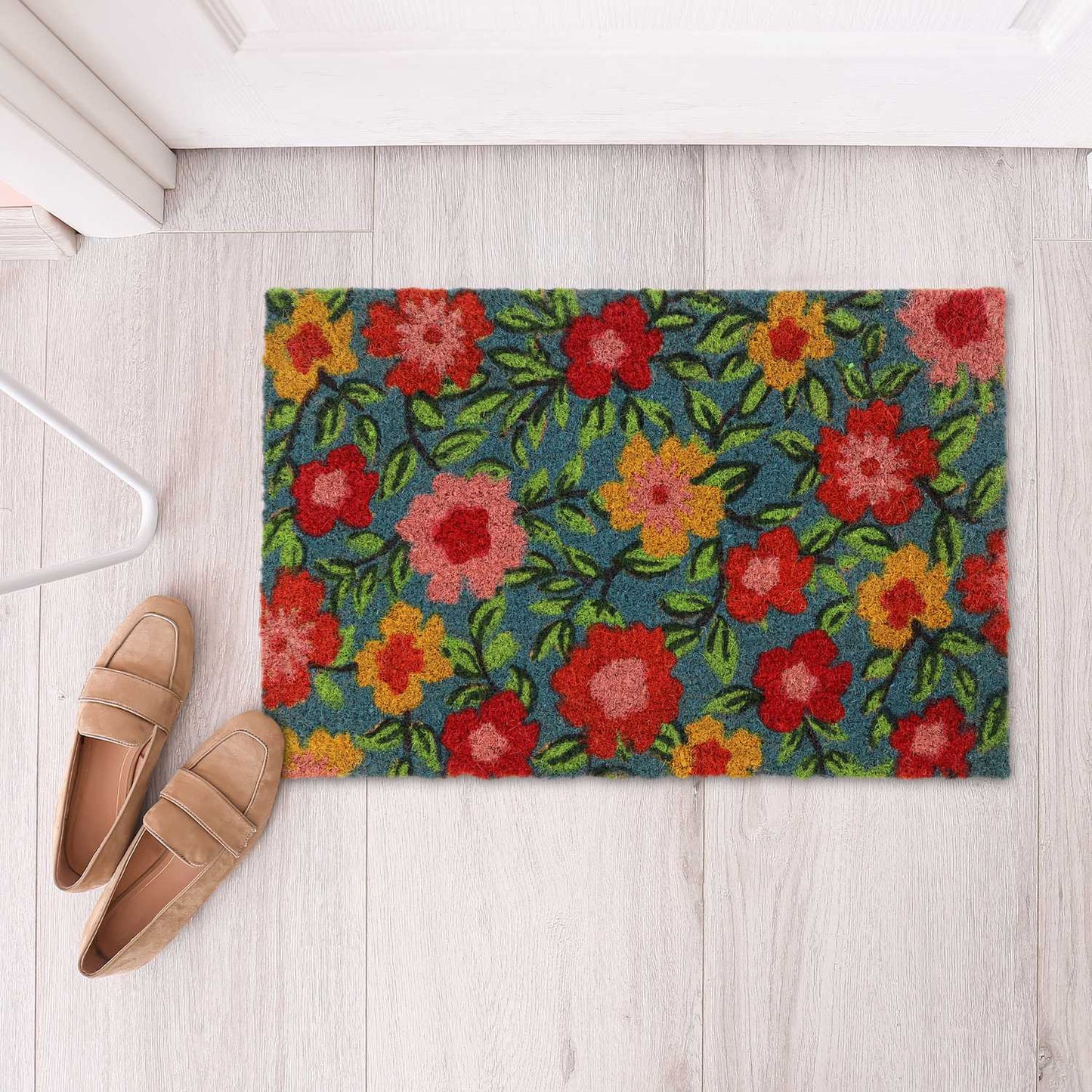 Doormat coconut fiber with flowers