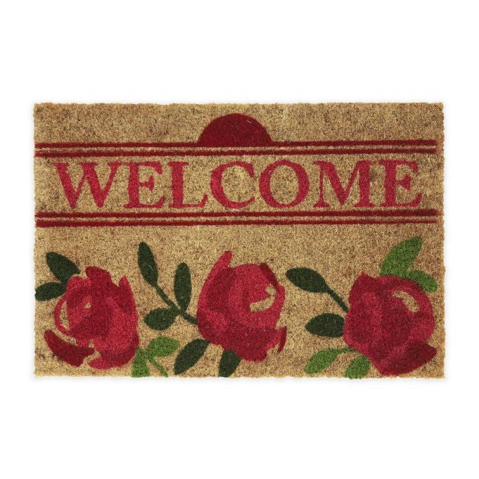 Doormat coconut fiber with roses